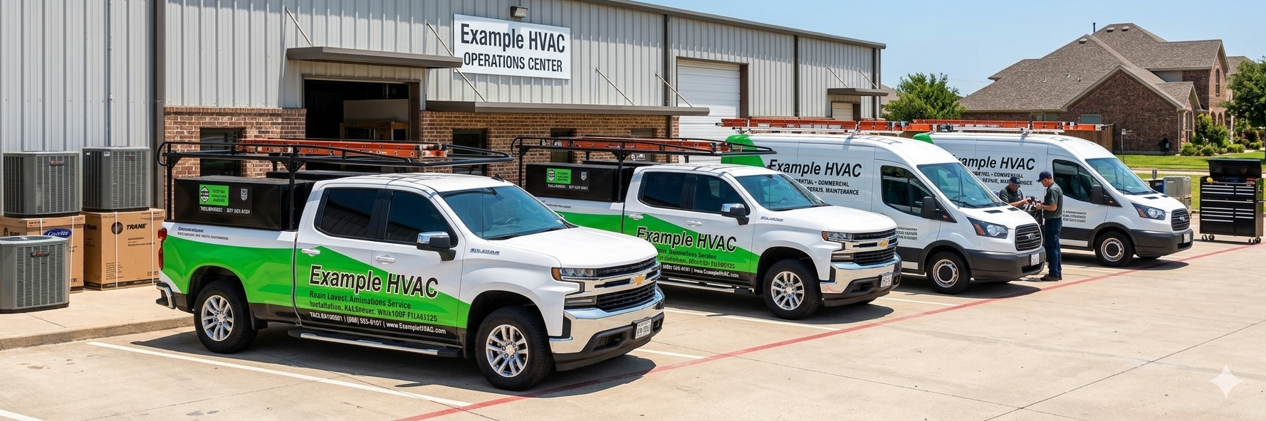 Example HVAC service van parked in Weatherford-Fort Worth neighborhood